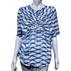 Carmakoma Womens Top Blue White Print Crew Neck Short Sleeve Ruched 12